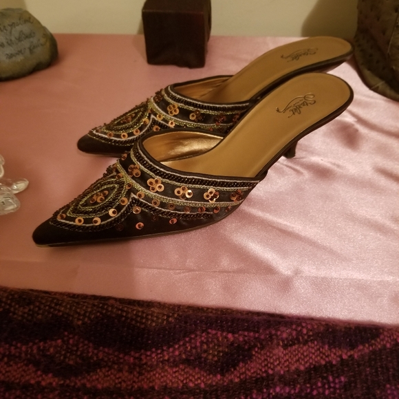 Starlet Brown Sequined Mules - Picture 1 of 7
